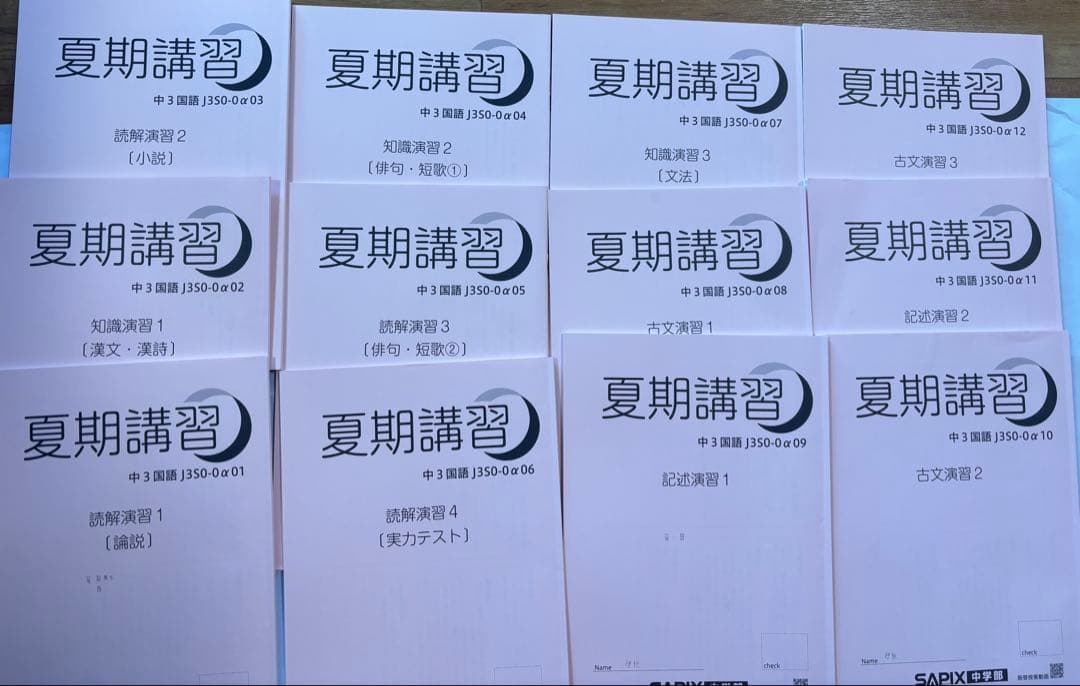 SAPIX中学部中3 国語 夏期講習 春期講習 漢字マスター 古文問題集計50冊