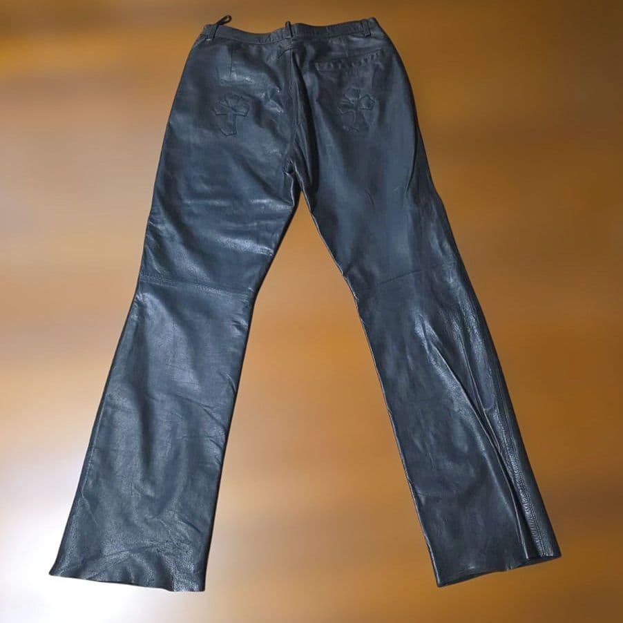Jean Paul GAULTIER 黒 レザー ストレートパンツ クロス刺繍