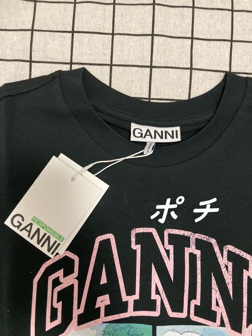 GANNI ブラック Tシャツ Mサイズ コミックプリント