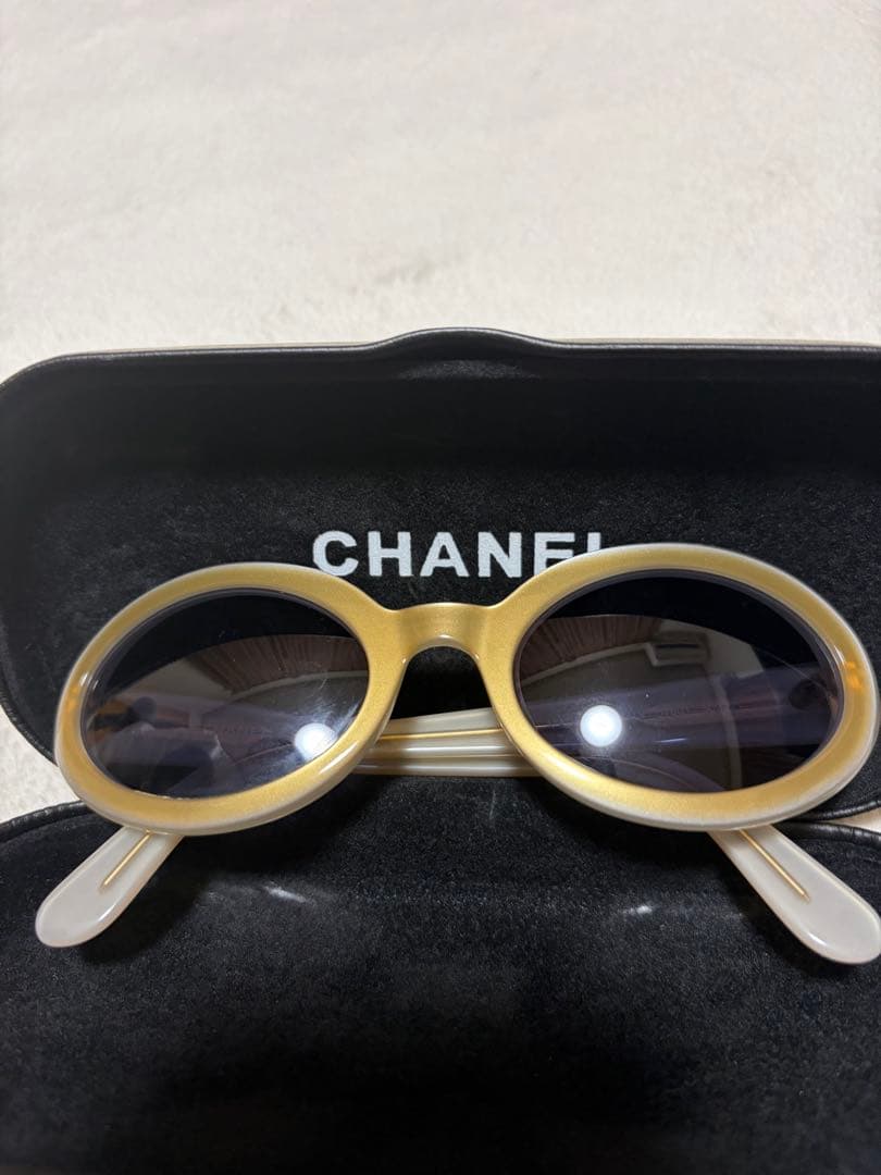 【なご】CHANEL ベージュ ラウンド型 サングラス　ヴィンテージ