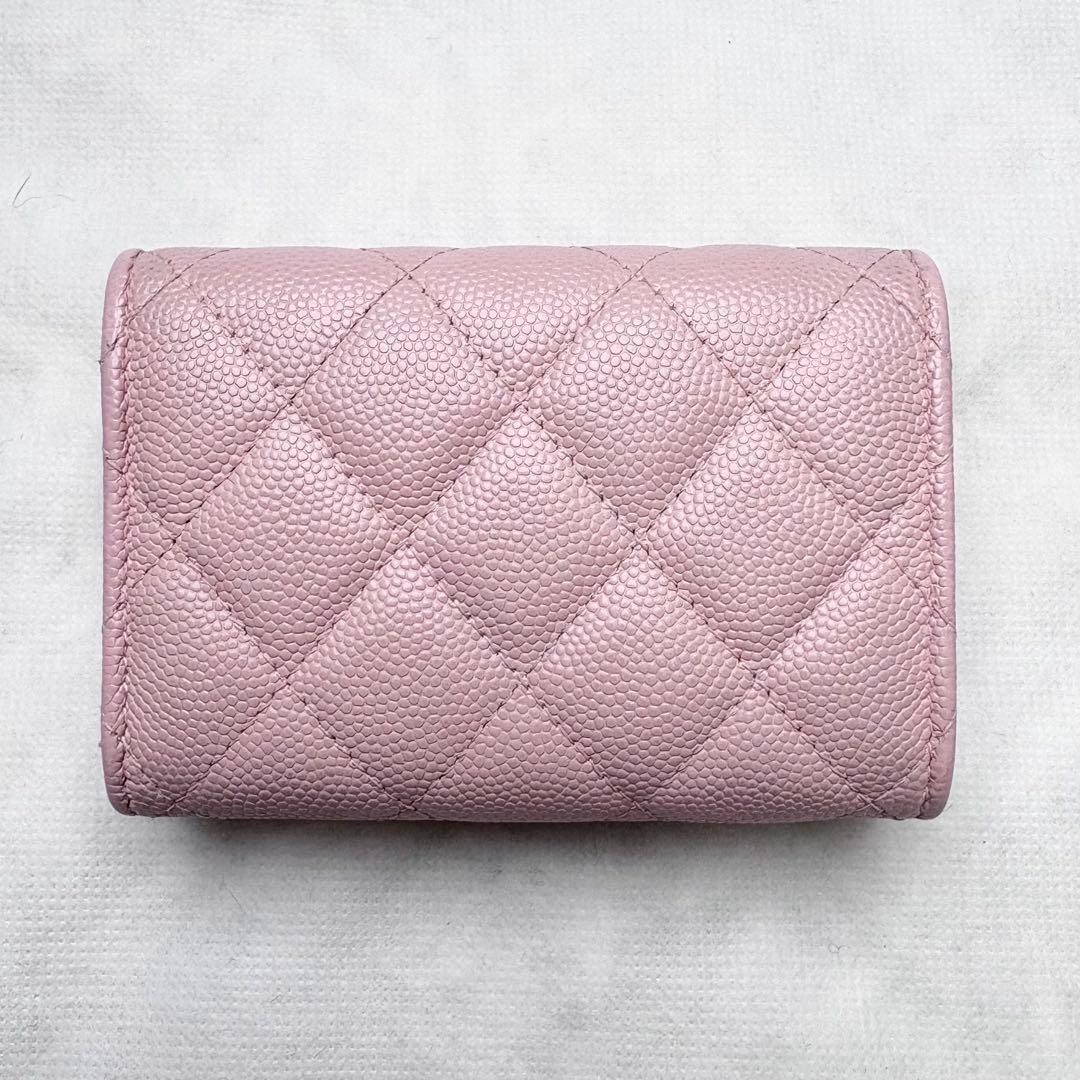 CHANEL 三つ折り財布 キャビアスキン マトラッセ ココマーク ランダム番
