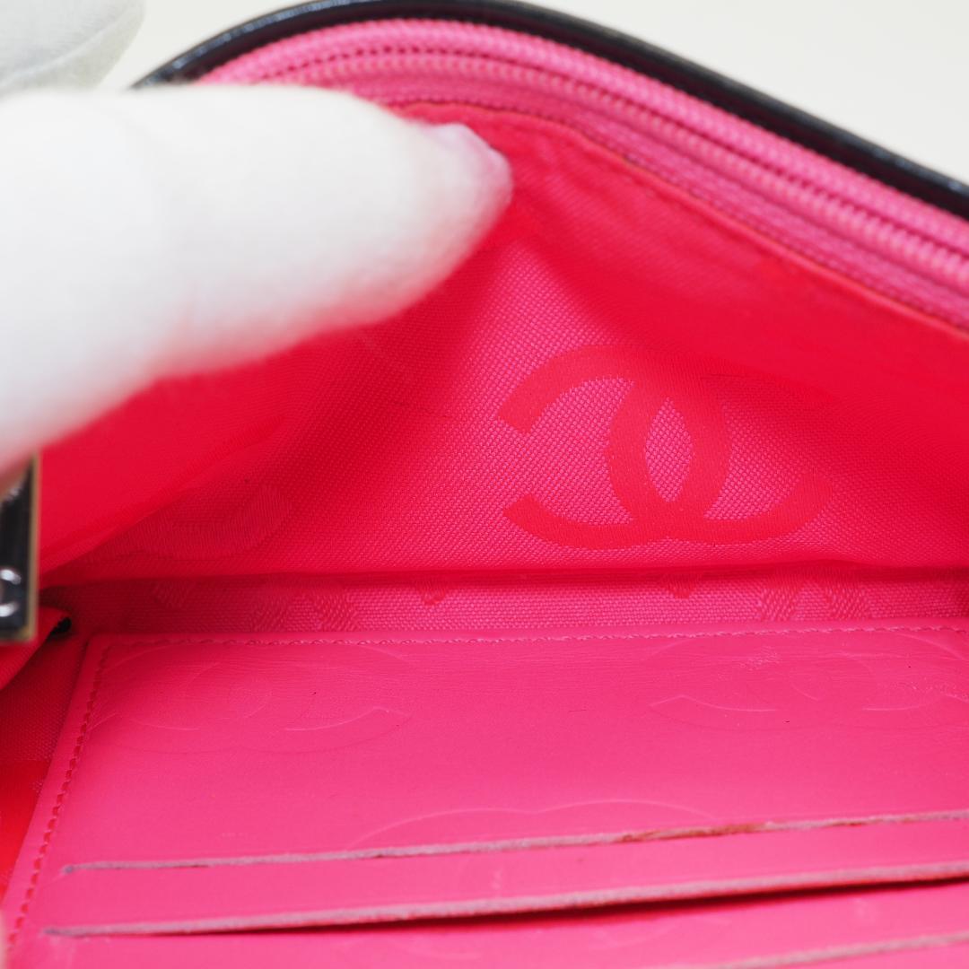 CHANEL シャネル カンボンライン 二つ折り財布 黒×ピンク