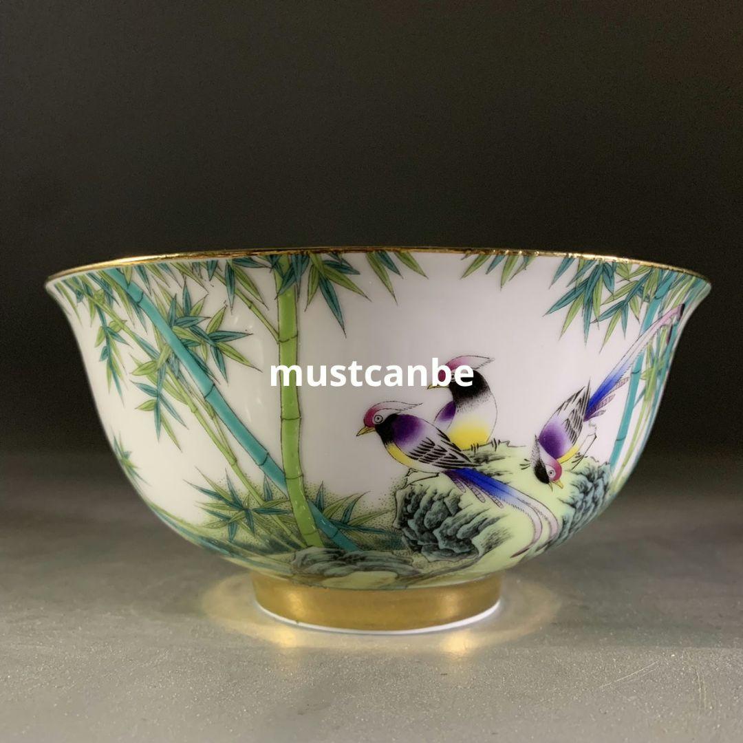 蒔花花鳥富貴竹高脚椀 景徳鎮 陶磁器 装飾品 現代工芸品 美術品 置物