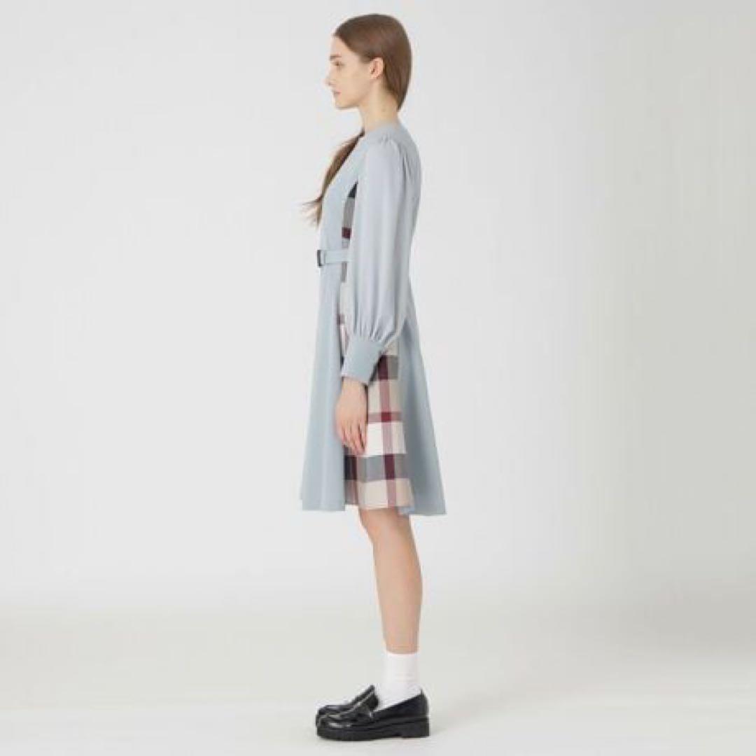 両サイドチェック＊ベルト付ワンピ＊サックスブルー＊ブルーレーベルクレストブリッジ