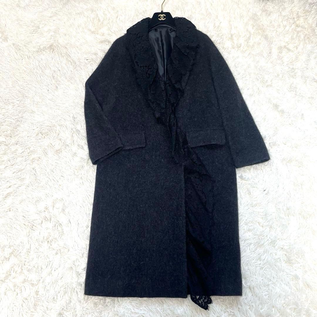 洋服屋　チェスターコート　ロングコート　アンゴラ混　フランス製レース　L