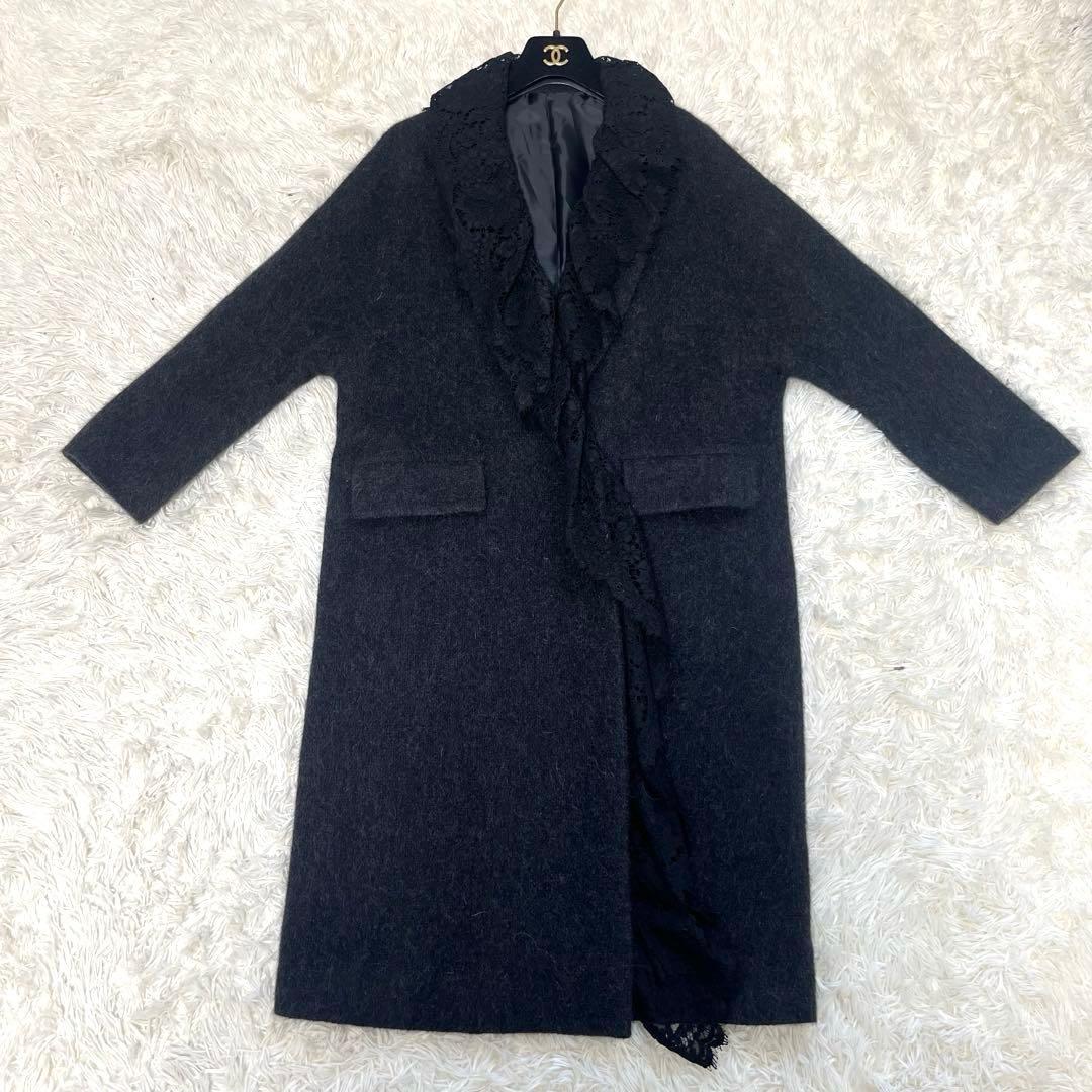 洋服屋　チェスターコート　ロングコート　アンゴラ混　フランス製レース　L