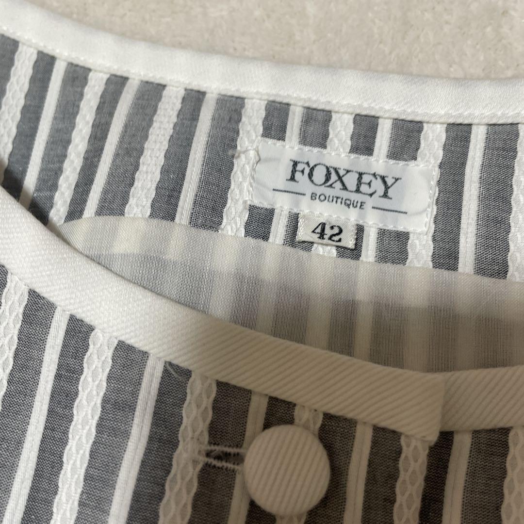 FOXEY フォクシー ノースリーブワンピース リボン くるみボタン 42 L