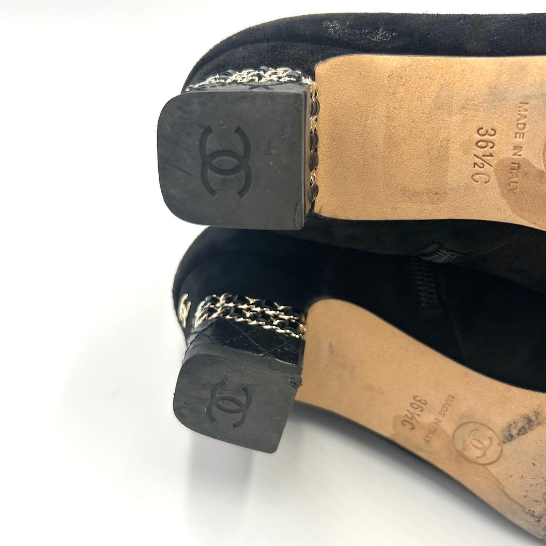 CHANEL シャネル ブーツ ココマーク チェーン スエード 23.5cm