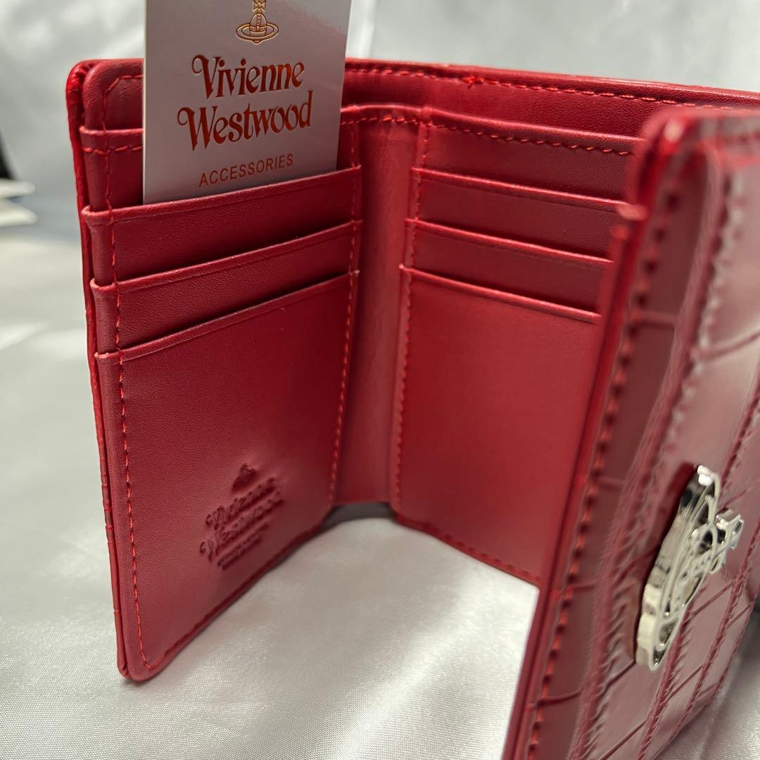 新品VivienneWestwood赤 レッド クロコダイル 三つ折り財布 四角