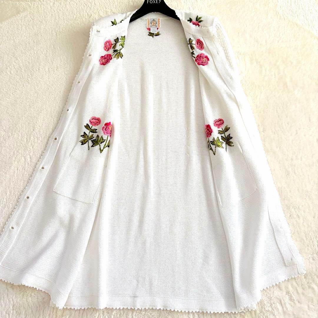 可憐✨ 極美品 ALPACA 花刺繍 ロングカーディガン 白 L 近年