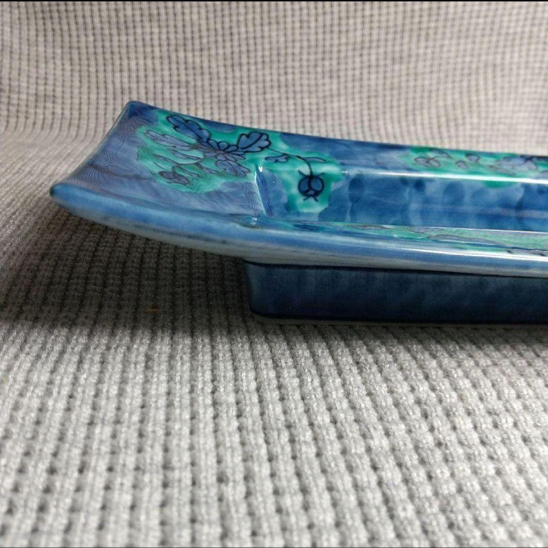 源右衛門　青彩菊絵　　竹柄つき器　長皿