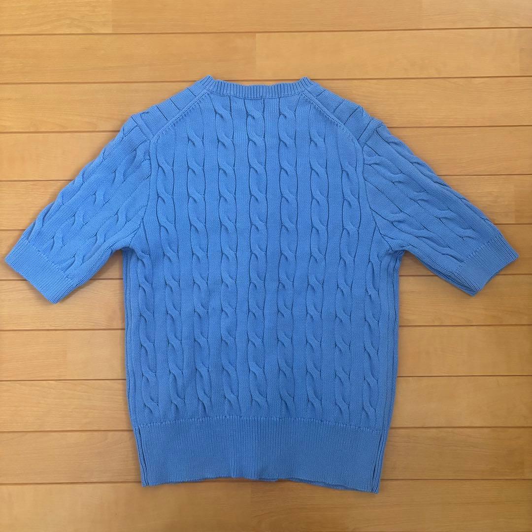 POLO ポロラルフローレン 半袖 ケーブルニット カーディガン ブルー L
