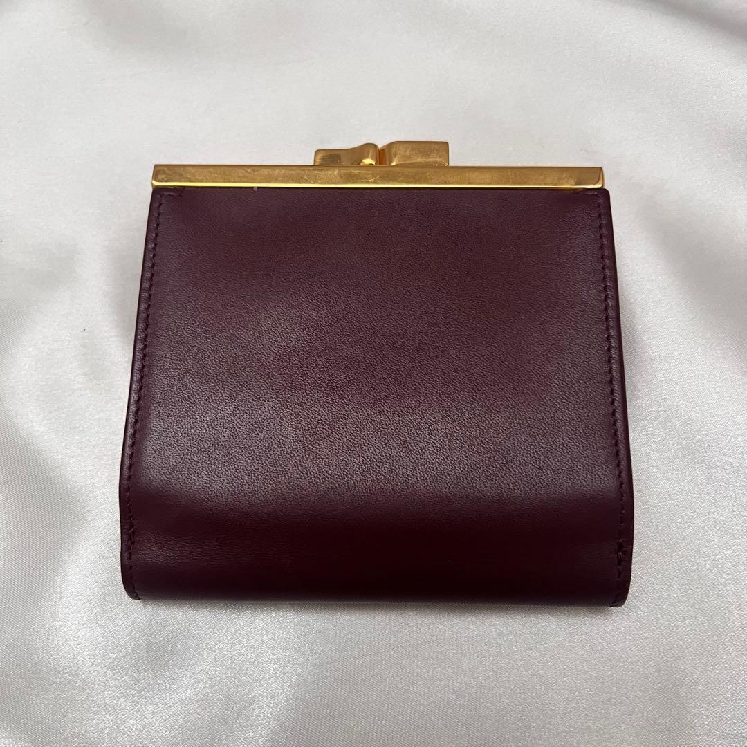 ◇極美品◇カルティエ　マストライン　がま口コンパクト財布　ボルドー×ゴールド