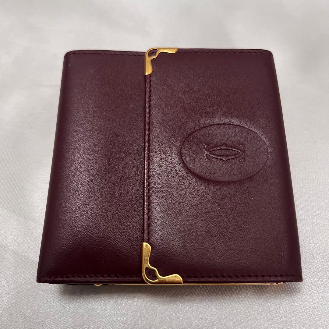◇極美品◇カルティエ　マストライン　がま口コンパクト財布　ボルドー×ゴールド