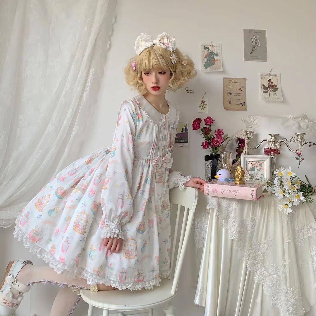 No.2881_海外ロリィタ_未使用白宝石香水瓶柄ツルツル生地簡易パニエセット