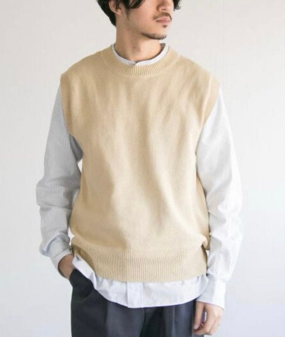 美品 MHL. マーガレットハウエル コットン クルーネック ベスト ベージュ