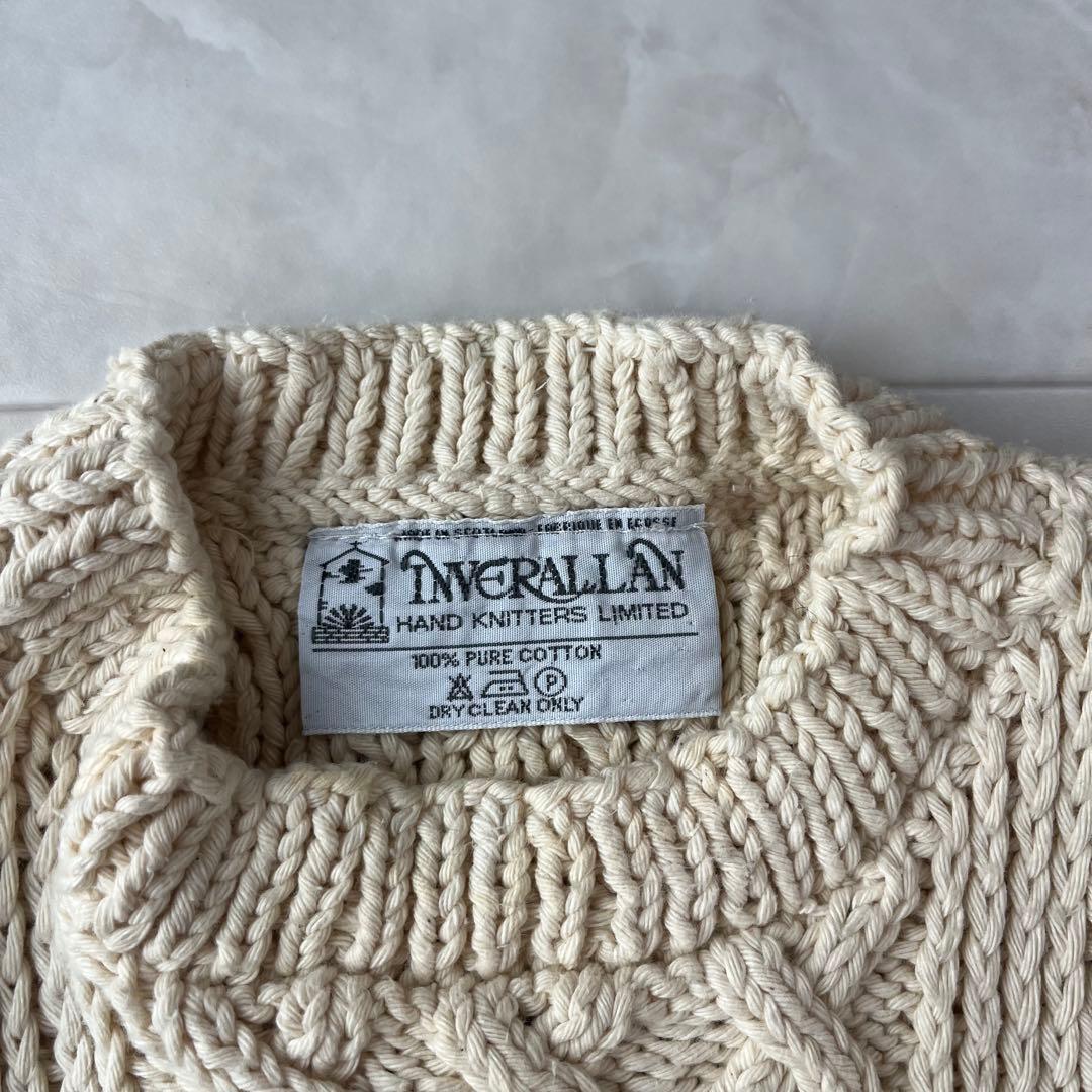 INVERALLAN ケーブル編みコットンニットベスト 手編み　ハンドメイド
