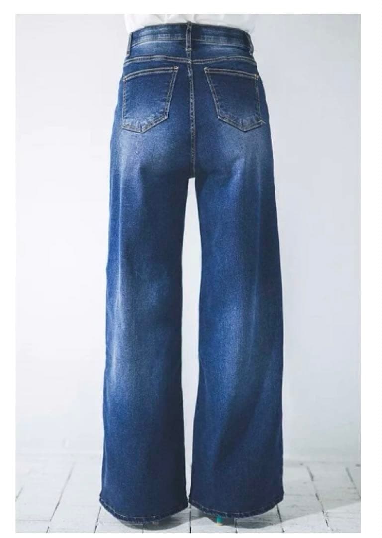 【新品】インディマーク ハイウエスト ワイドパンツ ベーシックブルー S