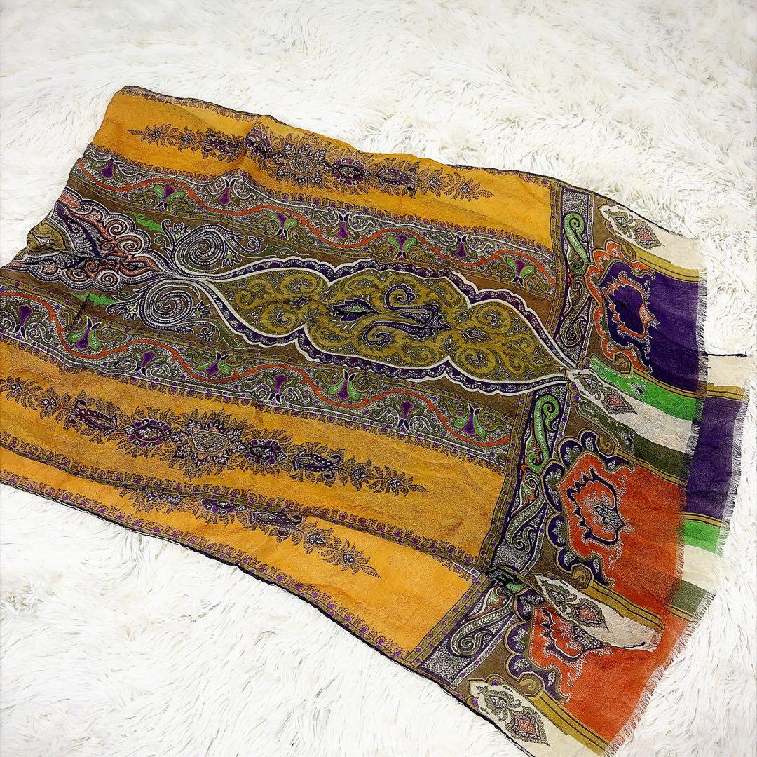 ETRO エトロ シルク100% ペイズリー ストール ショール イタリア製