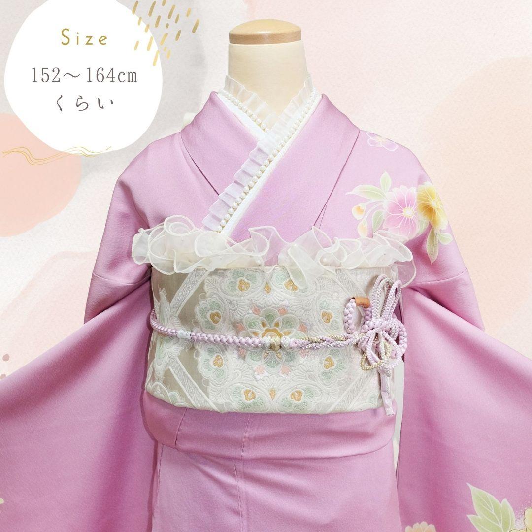 お着物のみ)わん　ニュアンスパープル　牡丹　紫陽花　／成人式　卒業式
