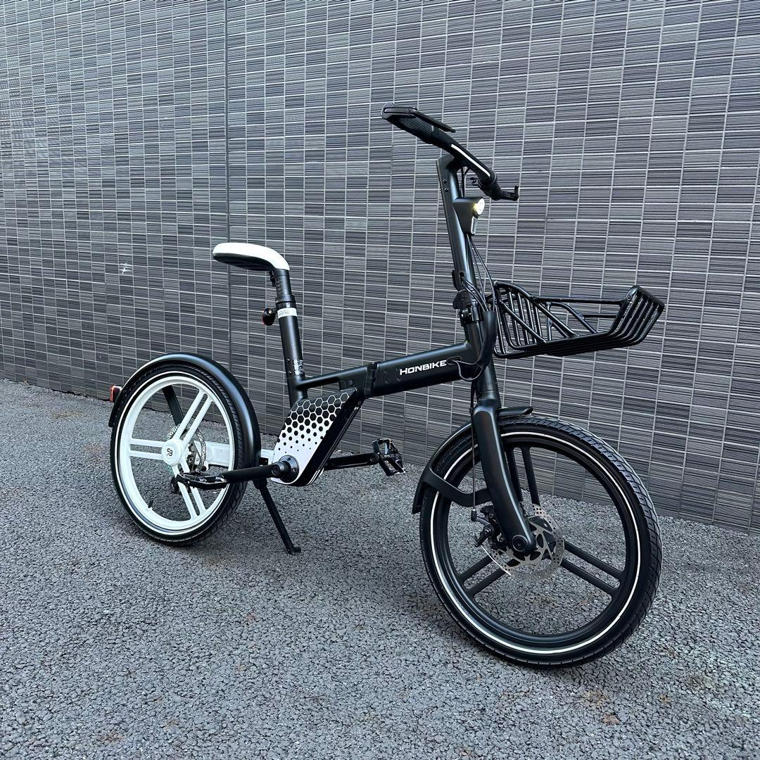 HONBIKE 電動アシスト自転車 前カゴ付走行142キロ