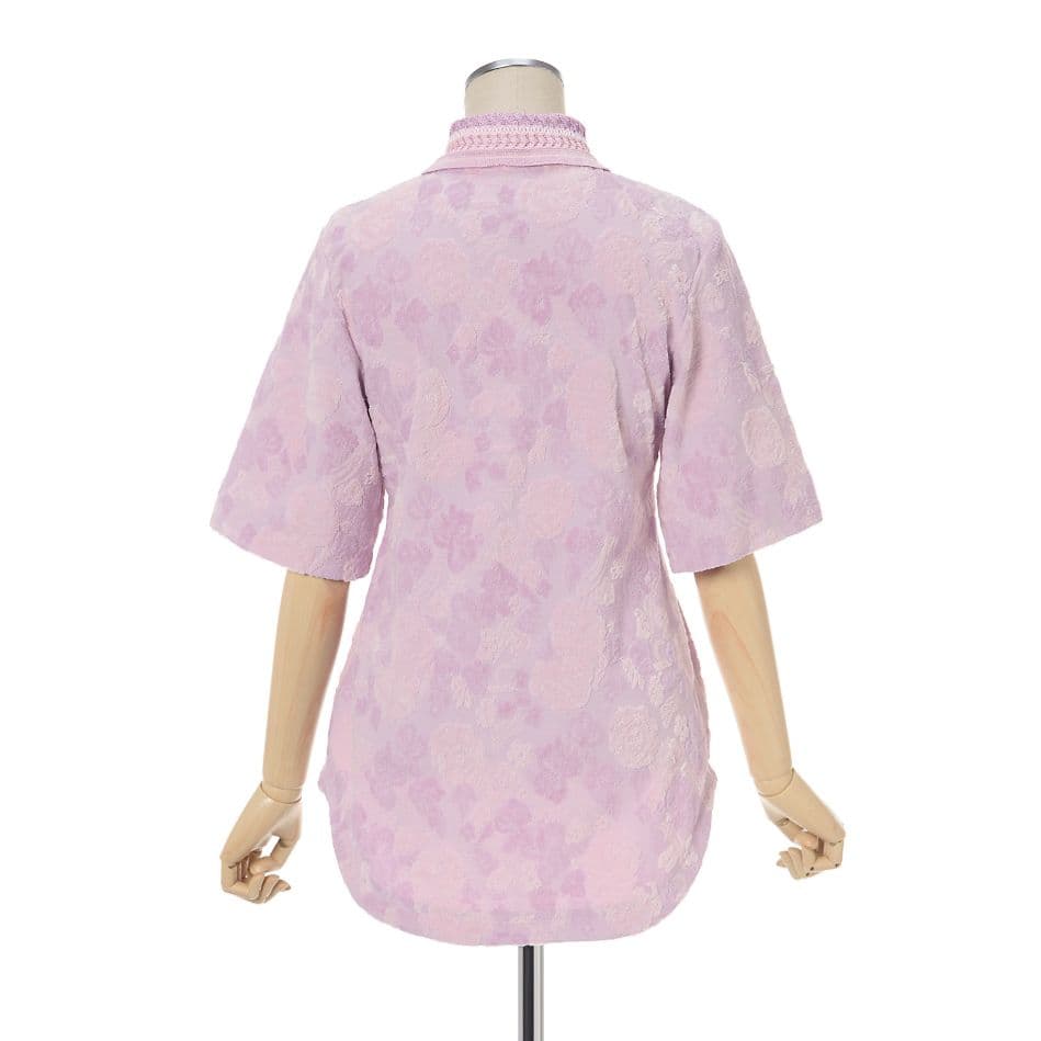 トップス Flowered Velour Jacquard Polo Shirt