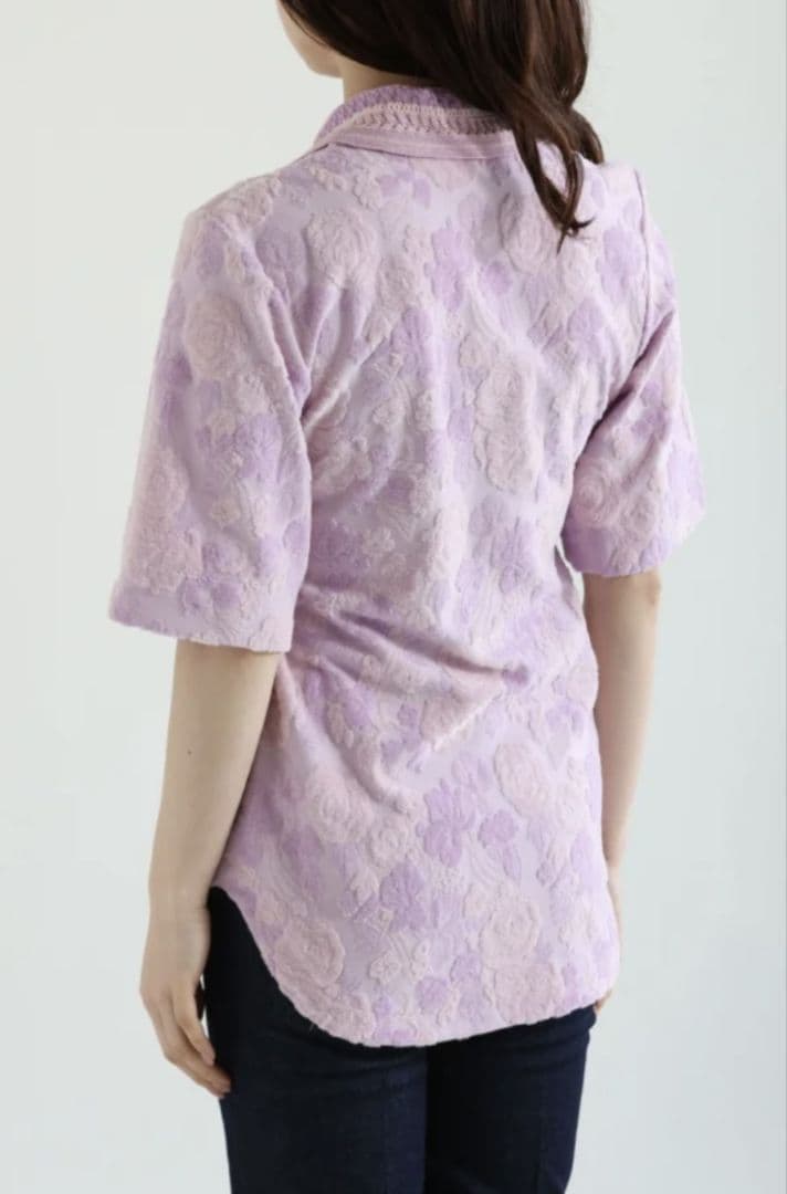 トップス Flowered Velour Jacquard Polo Shirt