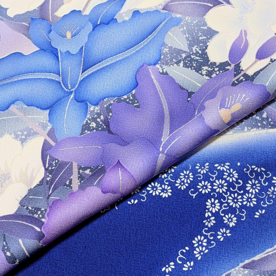 【振袖セット】流水に花模様　白　ブルー　美品　5点セット　正絹　アンティーク