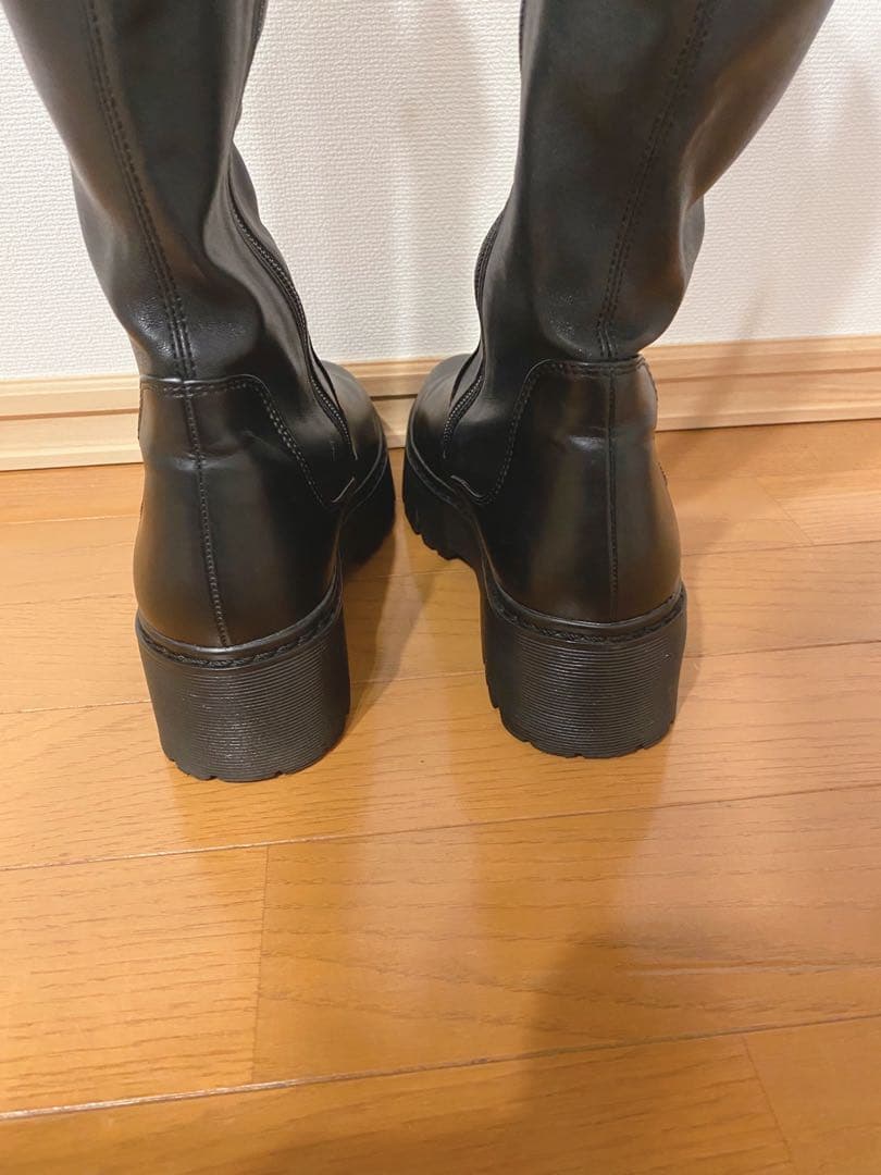 【美品】R&E 厚底ラバーソールストレッチロングブーツ　Lサイズ　ブラック
