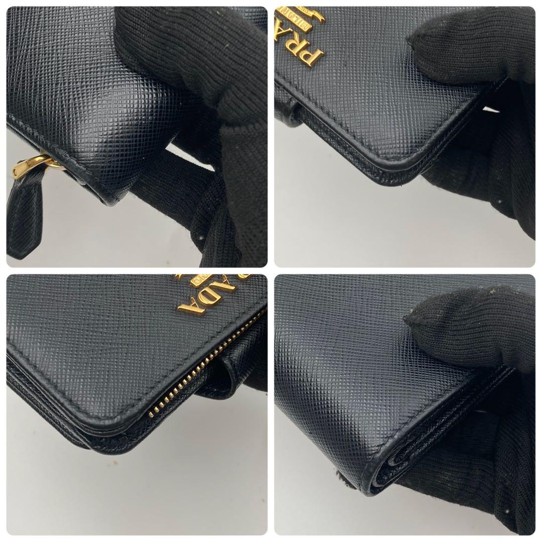 美品 PRADA IC搭載 サフィアーノ 黒バイカラー プラダ財布
