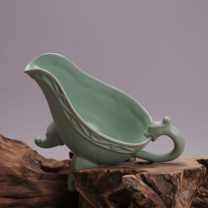 宋汝窯青釉竜柄公道杯   装飾品 現代工芸品 美術品 置物