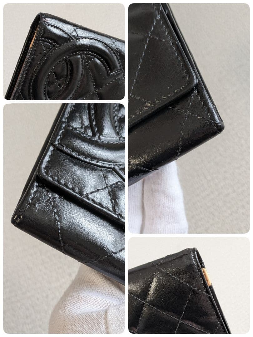 シャネル　カンボンライン　ミディアム　財布　ラムスキン　黒　正規品　ショルダー