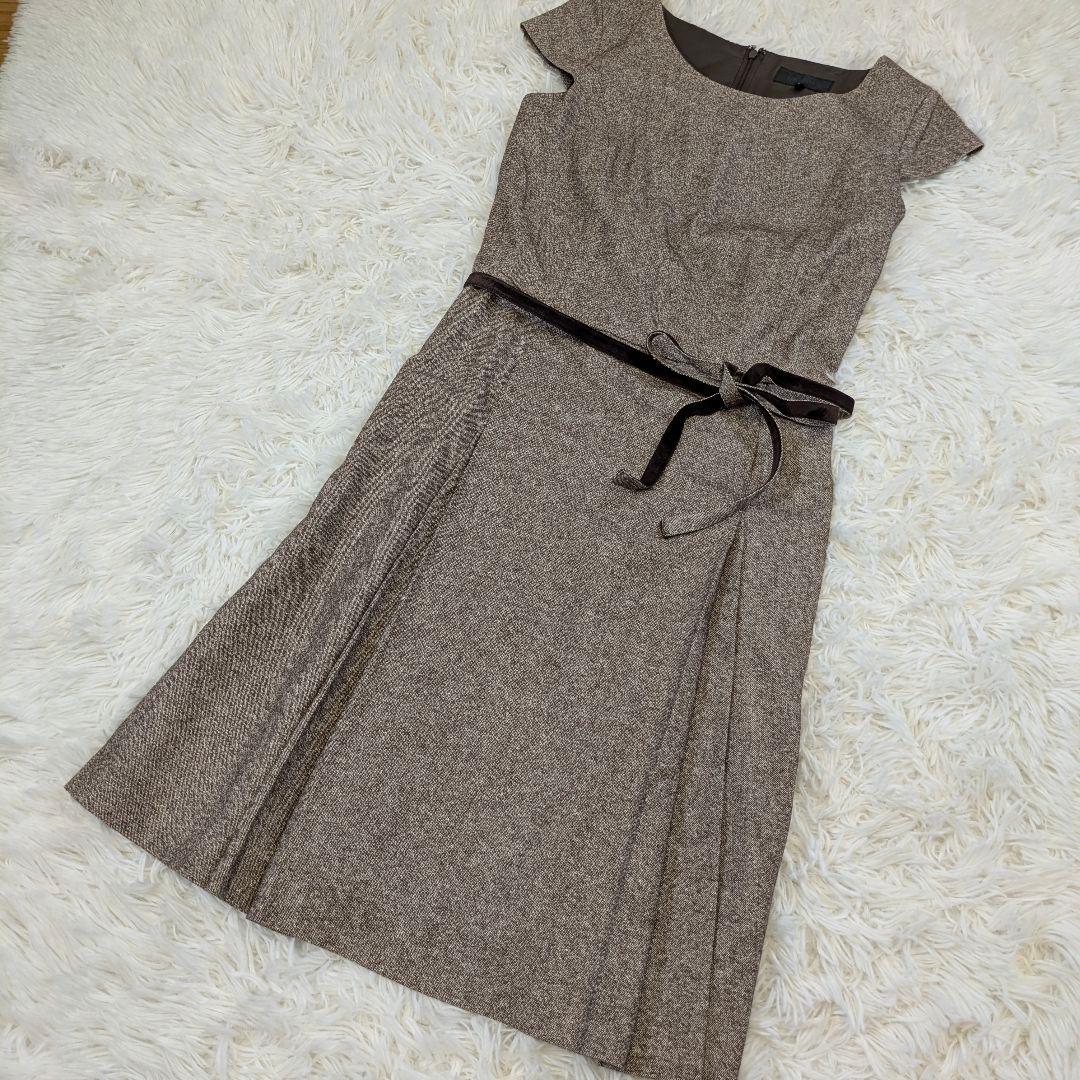 【美品】UNTITLED ノースリーブワンピース シルク　ウール　綿　ベルト付