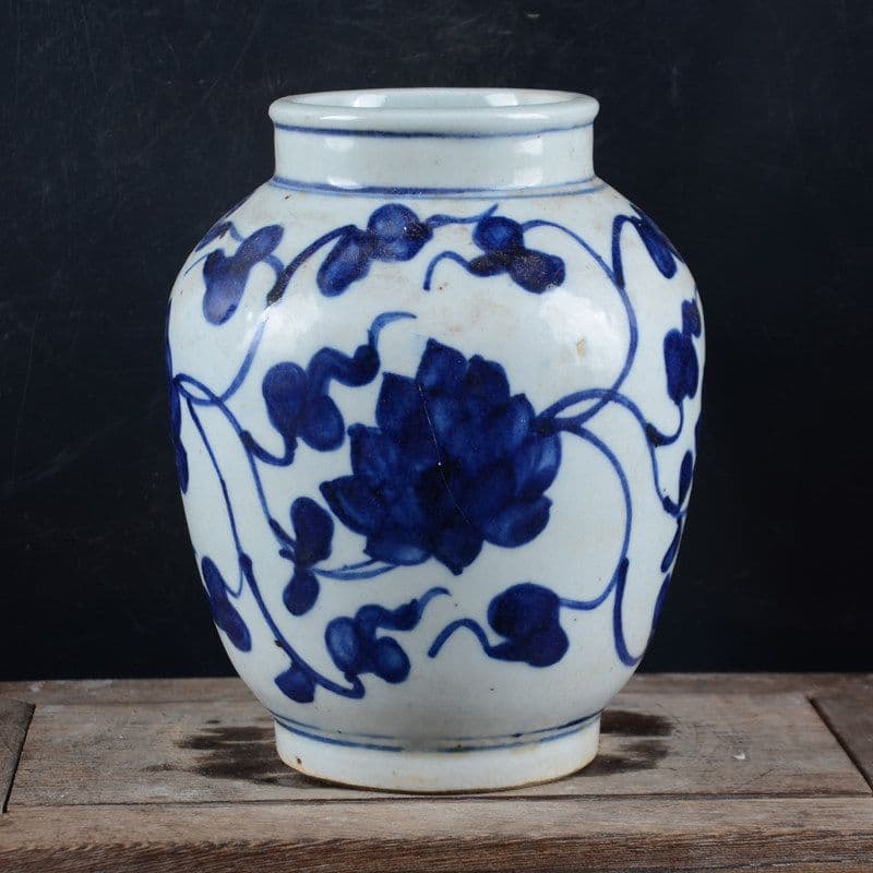 景徳鎮 陶磁装飾品 手描き青花模様壺 現代工芸品 美術品 置物
