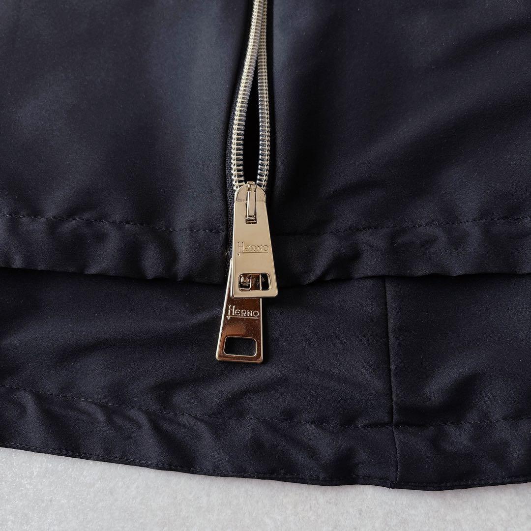 極美品★HERNO｜ラメニットスリーブ切替 ナイロンブルゾン ブラック 42