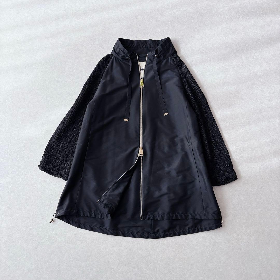 極美品★HERNO｜ラメニットスリーブ切替 ナイロンブルゾン ブラック 42