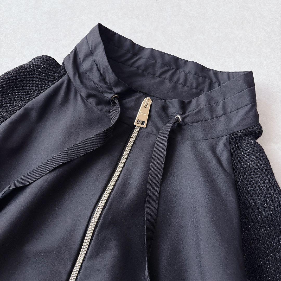 極美品★HERNO｜ラメニットスリーブ切替 ナイロンブルゾン ブラック 42