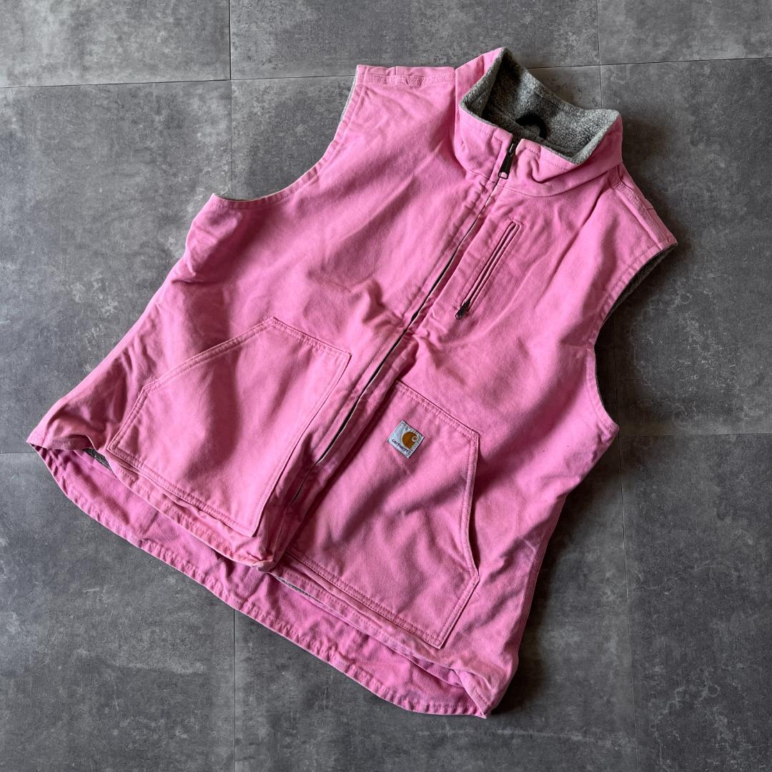 00s Carhartt ダックベスト 裏ボア ピンク XL A794 ワーク