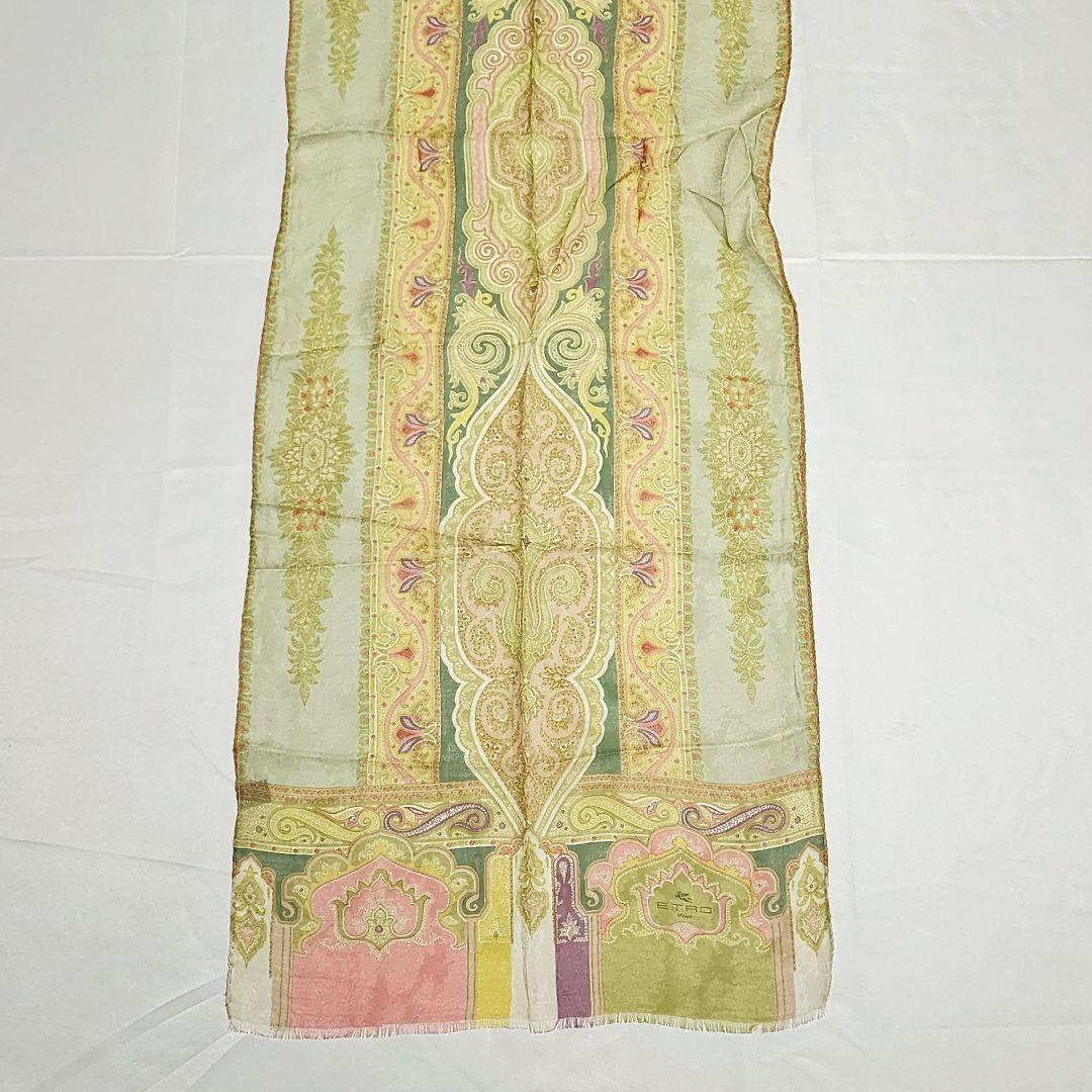 美品 ★ETRO★ ストール シフォン ペイズリー柄 シルク グリーン ピンク.
