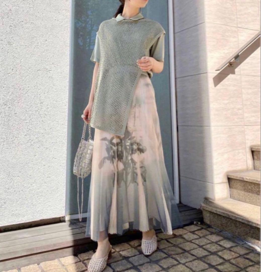 Ameri VINTAGE 永瀬沙世 コラボ チュール プリーツスカート 花柄