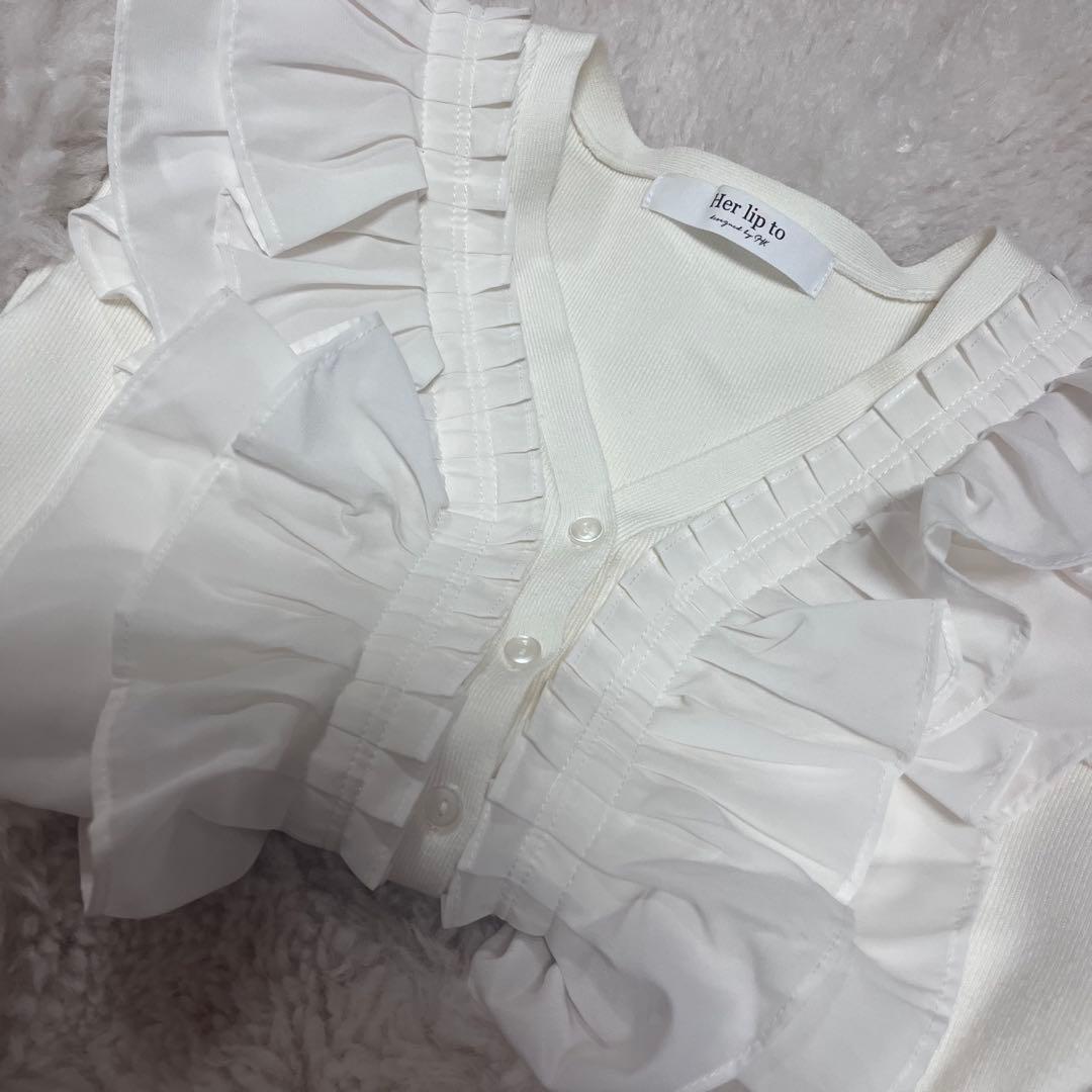 トップス herlipto Ruffle Pleated Knit Cardigan