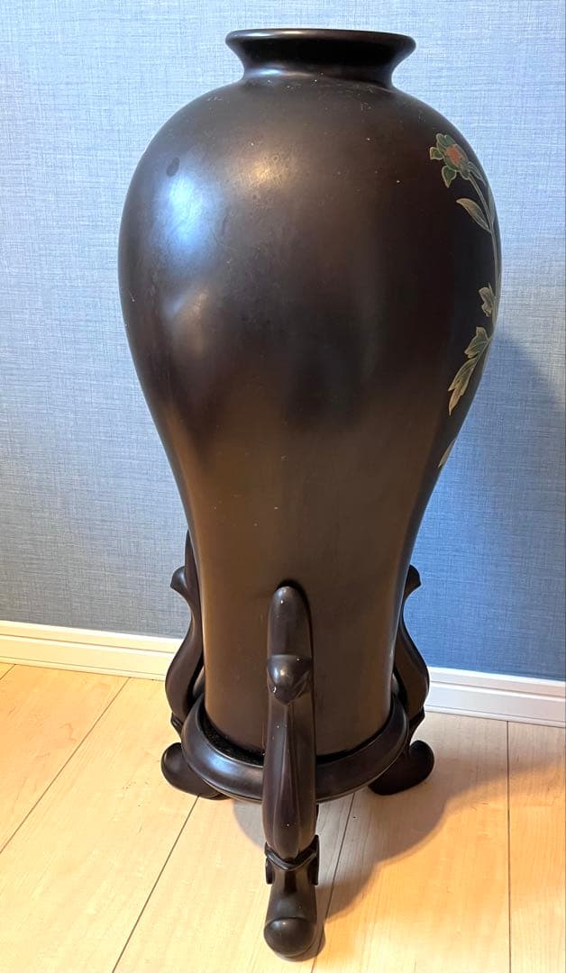 中国アンティーク台座付き木製花器