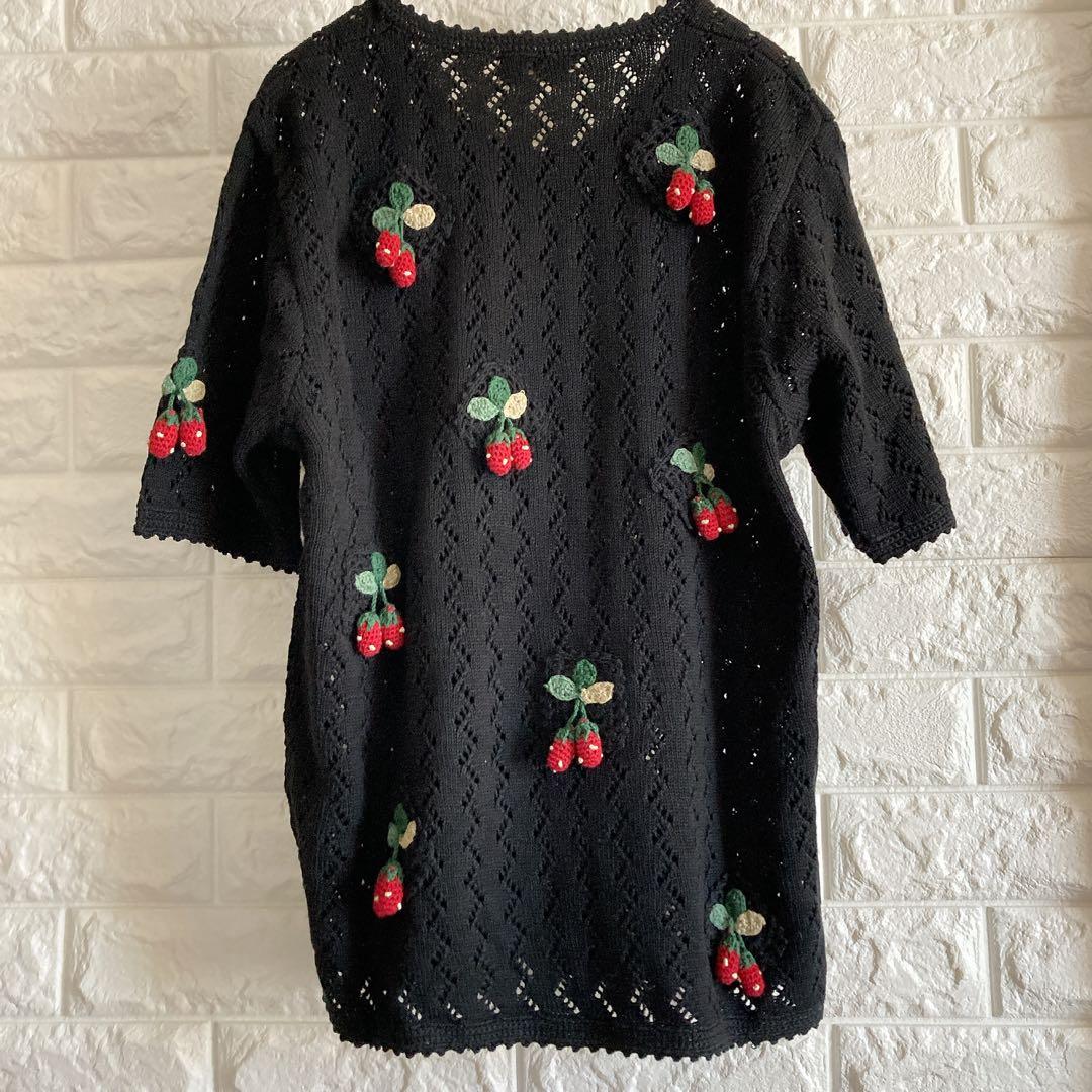 ☆新品☆ blue berry farm/半袖ニット カーディガン ブラック M