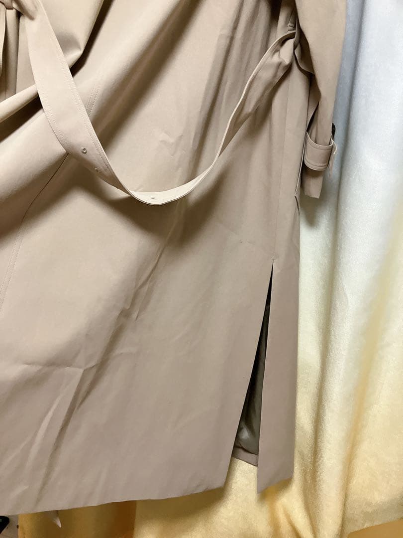 【美品】ebure エブール ベージュ ノーカラー トレンチコート ロングコート