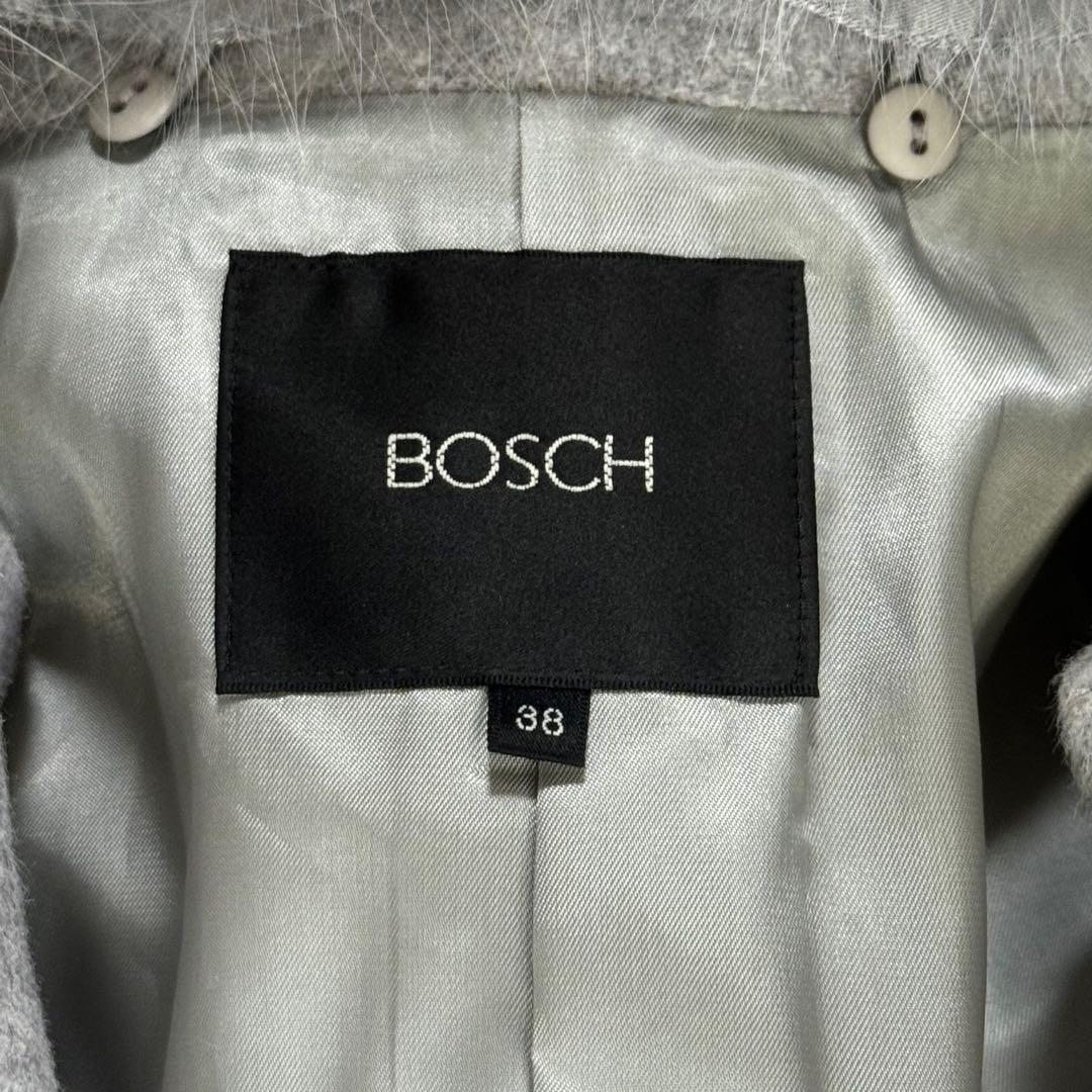 BOSCH フォックスファー グレー ロングコート 羊毛 カシミヤ 38