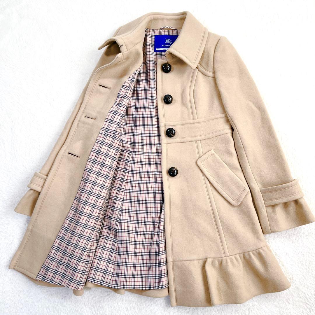 美品✨バーバリーブルーレーベル ロングコート　裾フリル ノバチェック ベージュ
