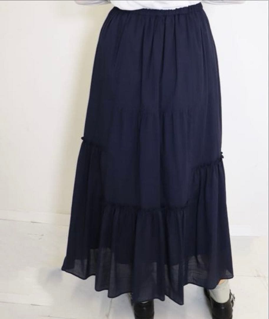 新品★haupia★すずらん刺繍フリル切替スカート★ネイビー