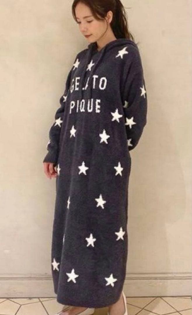 GELATO PIQUE ☆フード付きワンピース ネイビー スター柄