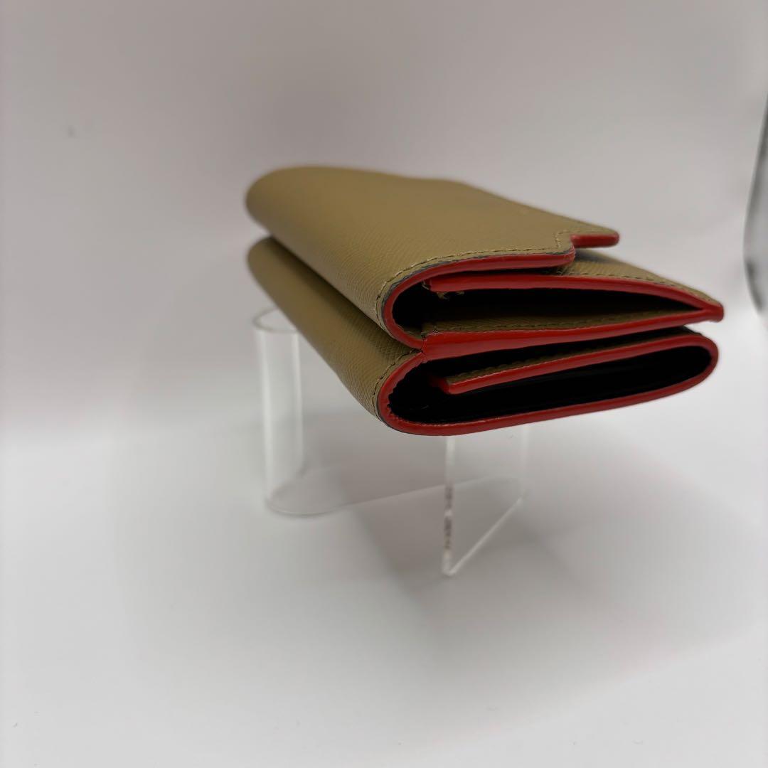 MARNI 三つ折り財布　カーキ　ベージュ　コンパクトウォレット　財布　レザー