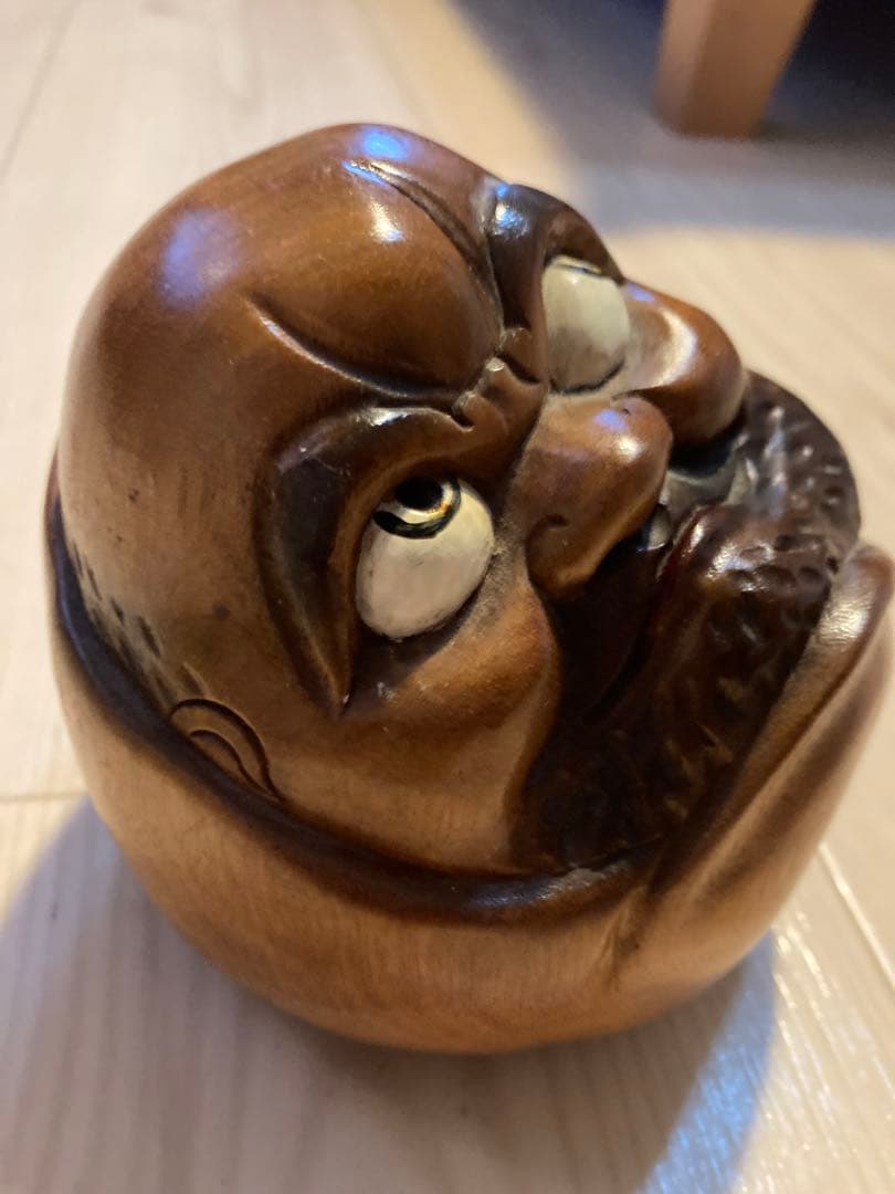 だるま木製顔彫刻 装飾品